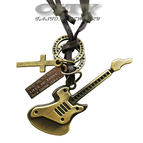 All countries free shipping fashion jewelry special Design Genuine Leather rope chain Guitar cool man s