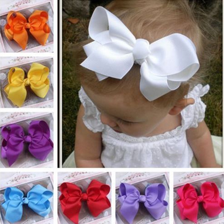 Hot Sale Grosgrain Ribbon Bow Hair Clip Pin Flower Baby Girl Headdress Accessories Orange Pink Green