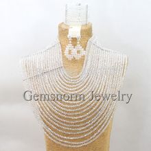 Luxury 20 Layers Big Costume African Jewelry Set Clear White Full Crystal Beads Necklace Jewelry Set