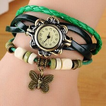Retro leather bracelet jewelry butterfly quartz Vintage brand watch ladies watches WY030