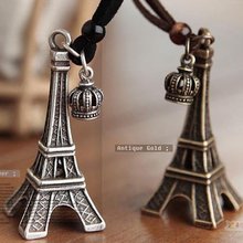 XL021 wholesale factory cheap 2015 new hot Fashion jewelry accessories Vintage Eiffel Tower Crown Leather necklace sweater chain