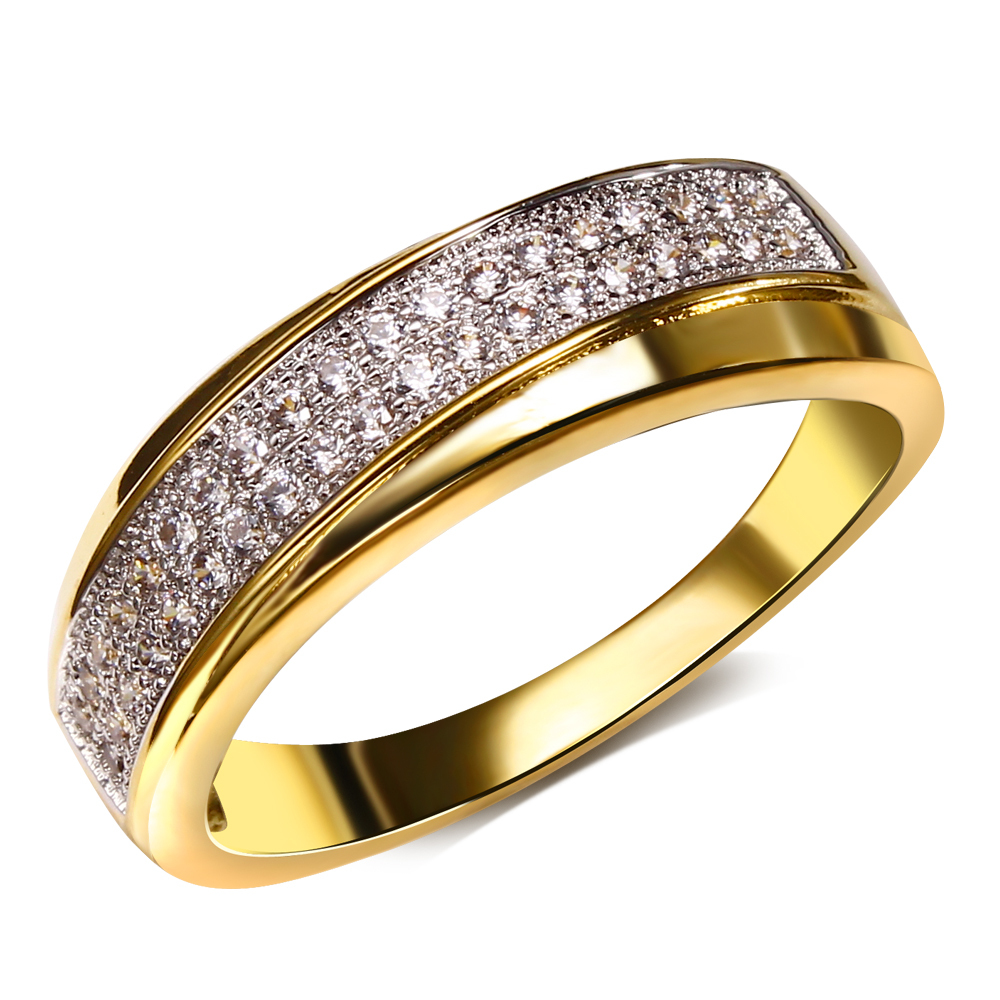 18K Gold Platinum Plated Love Anniversary Ring 2 Tones Plating Women 2 Layers Round CZ Rings