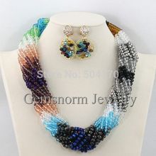 Shinny Multicolor Nigerian Wedding Crystal Jewelry Set Dubai African Jewelry Sets 18K Hot Free Shipping GS958