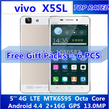 Original 5 inch Vivo X5SL 4G LTE MTK6595 Octa Core 1.5 GHz Cell Phones Android 4.4 2GB RAM 16GB GPS 13.0MP WCDMA