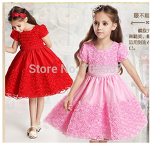 Wholesale 2015 New Style Kids for Girls Wedding Dress Princess Dresses Rose Flowers Girls Party Dress