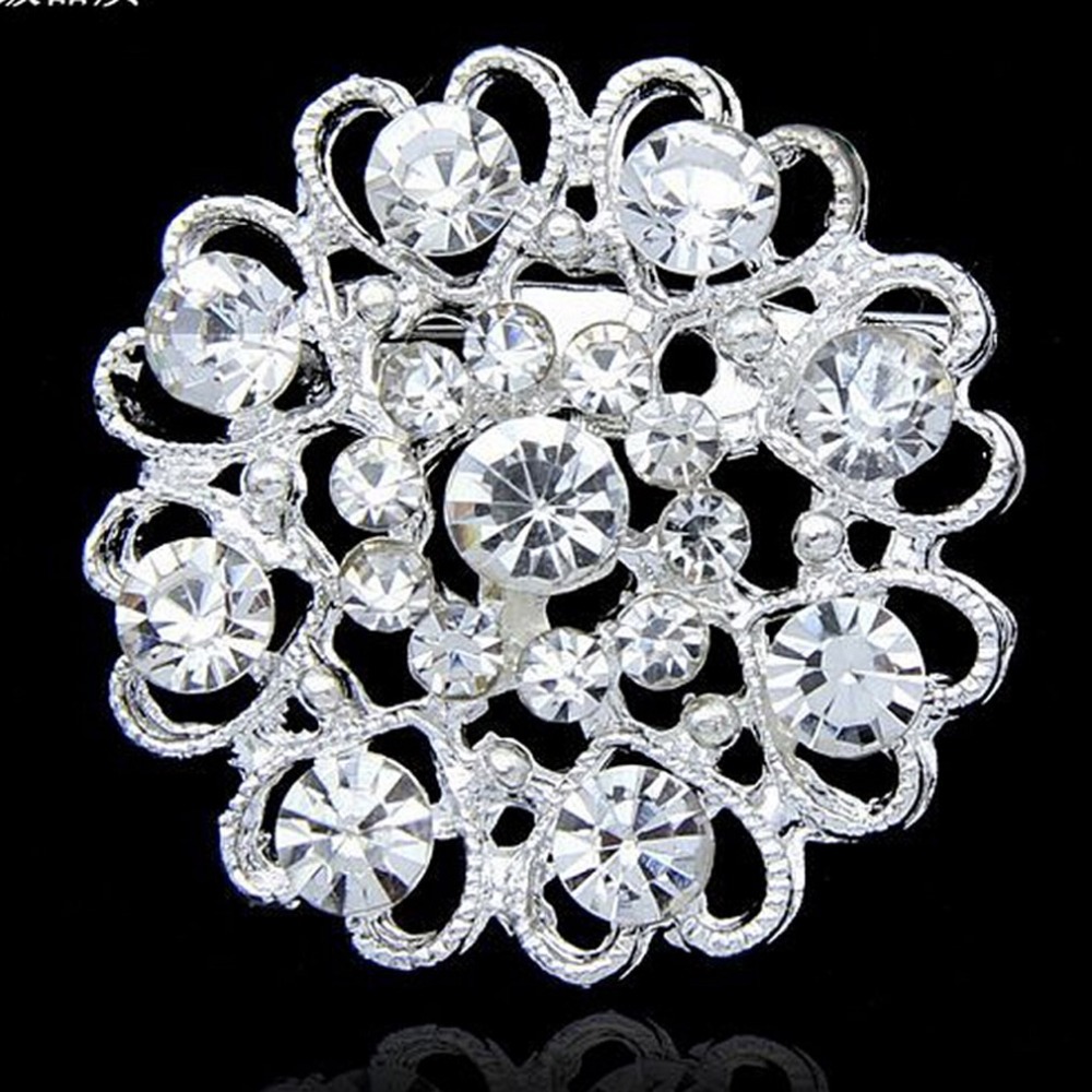 Free shipping Fashion Bridal Bouquet Jewelry Heart Brooch Pin 4 Color Silver Rhinestone Crystal Brooches For