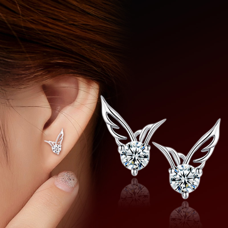 S925 sterling silver Stud Earrings jewelry Korean version Fashion wing female models