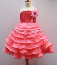 The Condole belt Princess Dresses Girls Watermelon Party Dresses a big Flowers Girls Wedding Dress 10pcs