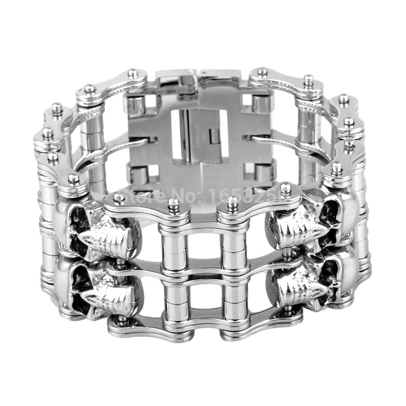 Stainless Steel Fashion Wide Skull Bracelet, 8.3 X 0.9 In