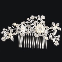 Bridal Wedding Flower Crystal Rhinestone Hair Clip Comb Pin Diamante Silver No Shipping Fee K5BO