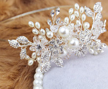 2015 Top quality Hand Made Unique Rhinestone Leaf Clear Crystal Bridal Wedding Party Women Accessories pearl