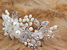 2015 Top quality Hand Made Unique Rhinestone Leaf Clear Crystal Bridal Wedding Party Women Accessories pearl