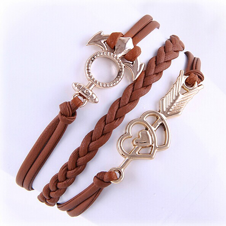 Tide Ms new Korean Model crystal bracelet jewelry gift Hot style braided leather cord bracelet anchor