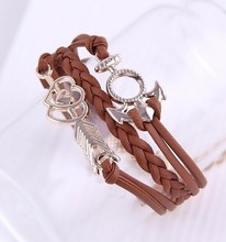 Tide Ms new Korean Model crystal bracelet jewelry gift Hot style braided leather cord bracelet anchor