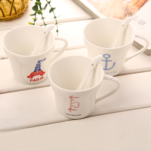 Drinkware supplies 3pcs set Brief design coffe mug with spoon Personality printing tea cups Zakka kitchen