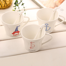 Drinkware supplies 3pcs/set Brief design coffe mug with spoon Personality printing tea cups Zakka kitchen cups free shipping