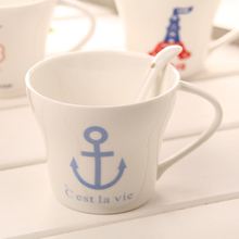 Drinkware supplies 3pcs set Brief design coffe mug with spoon Personality printing tea cups Zakka kitchen