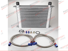 15 ROW AN-10AN UNIVERSAL Trust style TRANSMISSION ENGINE OIL COOLER KIT-Silver + ALUMINUM HOSE END KIT