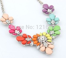 New Women Accessories Statement Necklace Crystal Flower Bib Chunky Choker Collar Pendant Silver Chain Korean Style