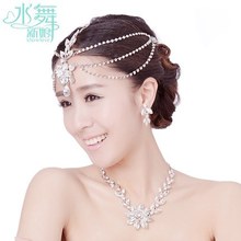 Free shipping rhinestone frontal three dresses decorated headdress marriage necklace wedding jewelry can buy 1 set
