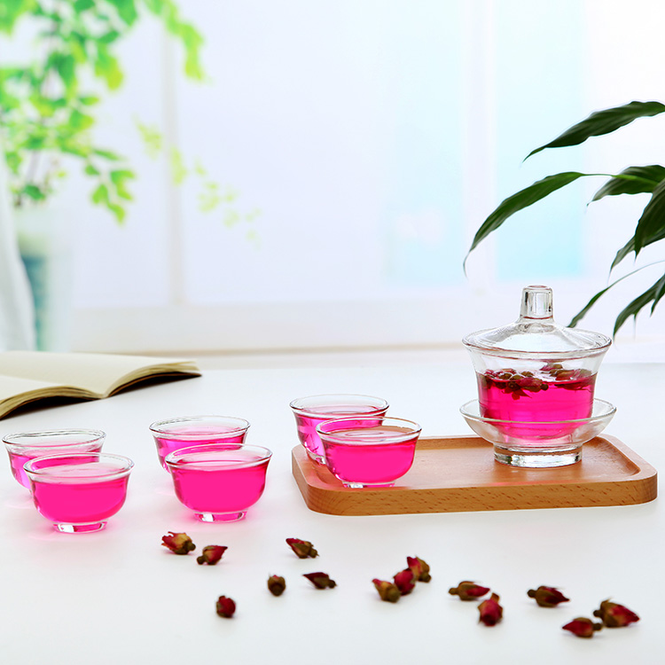 Transparent Glass Tea Set Round Tea Mugs Gaiwan Tea Cup Coffee Tea Sets Glass Flower Teapot