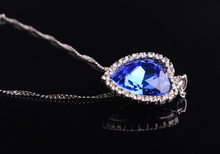 High Quality Romantic Titanic Ocean Heart Pendant Necklace Copper Chain Fashion Jewelry Blue Crystal Necklaces Women
