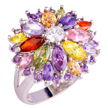 2015 Fashion Women Sparkling Multi Color Stone 925 Silver Ring Size 7 8 9 10 New Jewelry Gift Free Shipping Wholesale