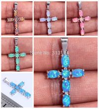 Fashion Cross Wholesale Retail For Women Jewelry Pink Blue Green Purple Orange Opal Silver Plated Pendant