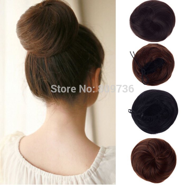 1PC Hot Bun Hair Chignon Synthetic Donut Roller Hairpieces Drawstring Hair Bun Cover Clip in Extensions