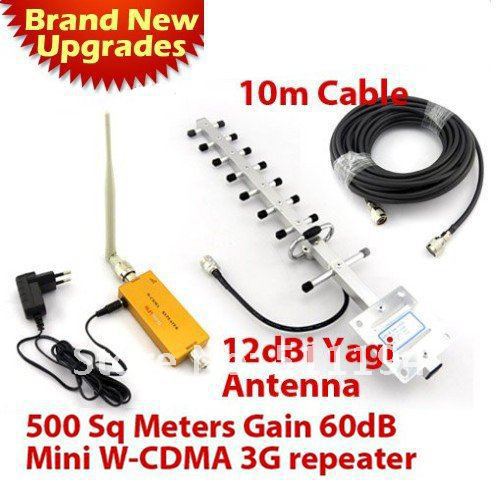 500 square meter Work 3G Repeater SET 12dbi yagi antenna 10 meters cable 2100Mhz 3G WCDMA