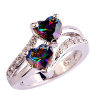 2015 Women Brilliant Colorful Rainbow Topaz 925 Silver Ring Size 7 8 9 10 New Fashion Jewelry Gift Free Shipping Wholesale