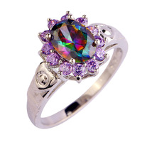 2015 Women Engagement Multi Color Rainbow Topaz 925 Silver Ring Size 7 8 9 10 New Fashion Jewelry Free Shipping Wholesale