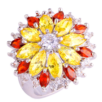 Free Shipping Wholesale Citrine Garnet White Topaz 925 Silver New Ring Size 7 8 9 10 Women Charming Jewelry Flower Design