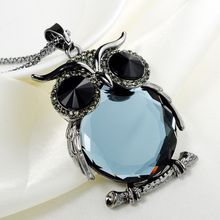 2015 High Quality Vintage Necklaces Zinc Alloy Crystal Jewelry Owl Necklace Pendant Women Long Chain Necklace