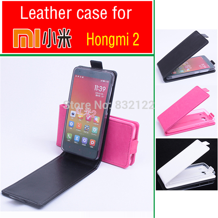 Free Shipping Leather Case for Xiaomi Hongmi 2 Red Rice 2 Redmi 2 PU Flip Case