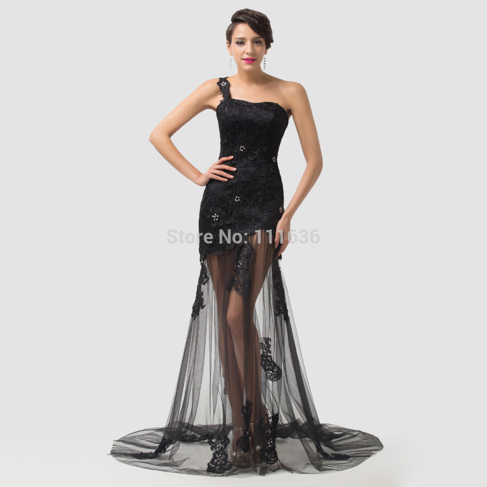 Black embroidered evening formal dress