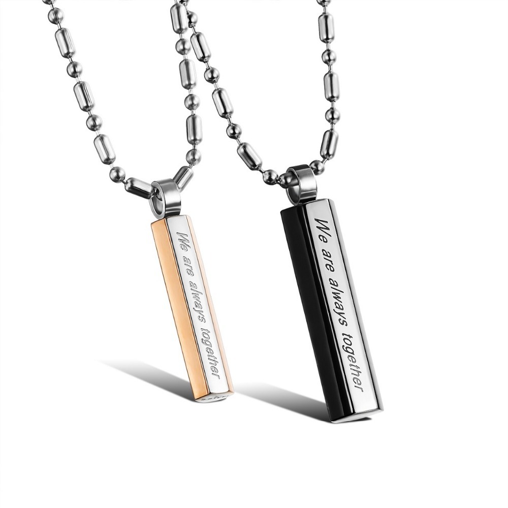 Free Shipping Romantic Stainless Steel Couple Necklace Pendants His and Her Promise Necklace Set Link Chain