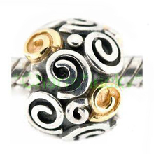 Min order $10 Fit Pandora 1pc Jewelry 925 Silver Bead Charm with gold filled Classical pattern Fit BIAGI Bracelet H401