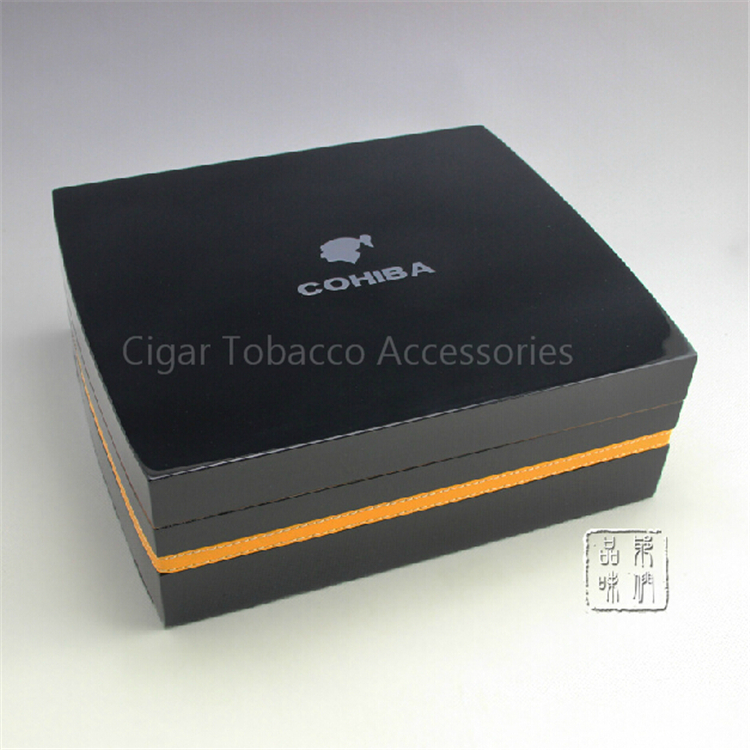 COHIBA-Black-Piano-Finish-Wooden-Cigar-Humidor-Storage-Box-Ashtray 