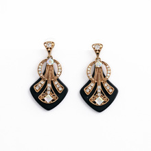J Brand Crew Designs Inspired Art Deco Lulu Designs Crystals Honey Bee Opal Resin Stone Black Charm Earrings E1692