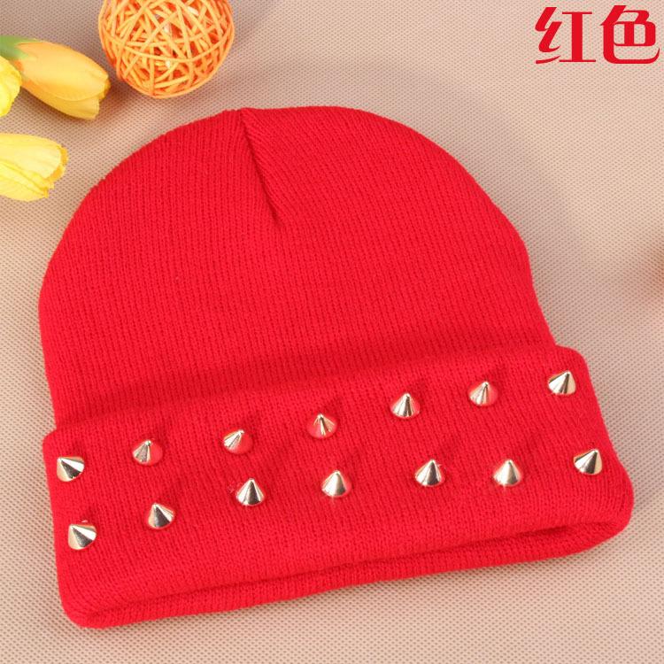 New Korean version of the new Harajuiku lovers cap rivet fluorescent candy colored knit cap autumn