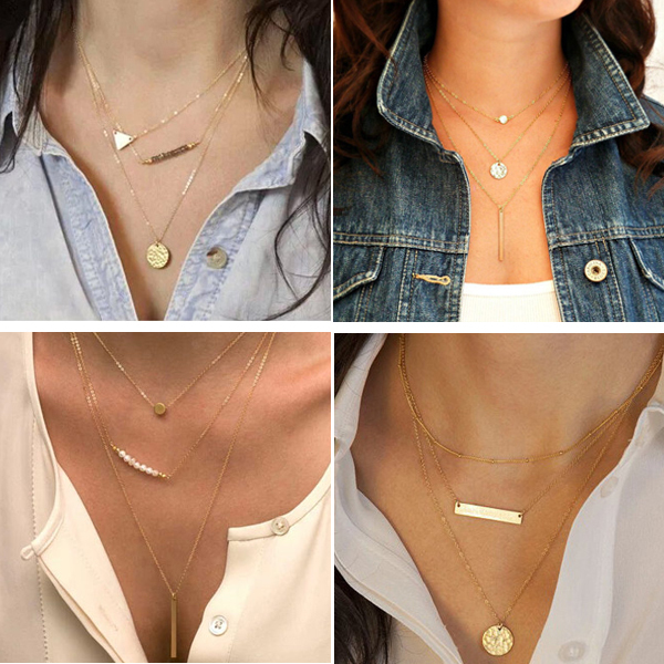 3 Layer Big Promotion Bar Necklace Punk Geometry Simple European New Design Bar Clavicle Chain Necklaces