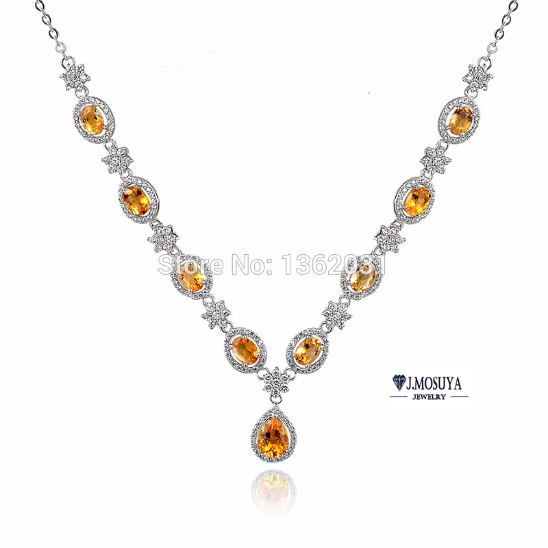 2015 Natural Citrine Necklace Semi precious Stone Pendant Necklace 925 Sterling Silver Women Necklaces JMN0845