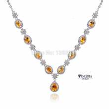 2015 Natural Birthstone Pendant Necklace 925 Sterling Silver Honey Yellow Citrine Necklace Women Crystal Necklaces JMN0845
