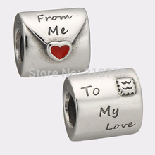 925 Sterling Silver Beads Authentic European Jewelry Fit Pandora Charms Bracelets Red Enamel Love Letter Bead
