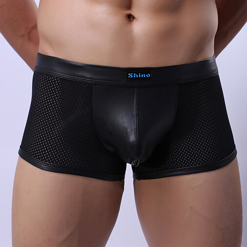 Famous Brand Underwear Imitation leather Net Sexy Men s Boxers Shorts High Quality Men s Trunks