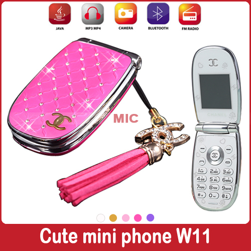 Russian Portuguese Flip lovely unlocked diamond small women kids girls diamond cute mini cell mobile phone