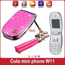 Russian Portuguese Flip lovely unlocked diamond small women kids girls diamond cute mini cell mobile phone cellphone W11 P451