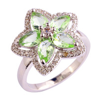 2015 Women Unique Bright Star Jewelry Green Amethyst 925 Silver Ring Size 7 8 10 New Fashion Free Shipping Wholesale