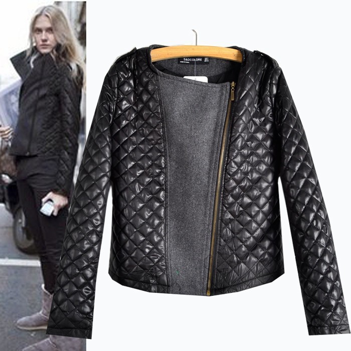 Free Shipping Hot Sale 2015 Winter Womens Casual Cool Long Sleeve Coat Quilted Asymmetric Zip Jacket